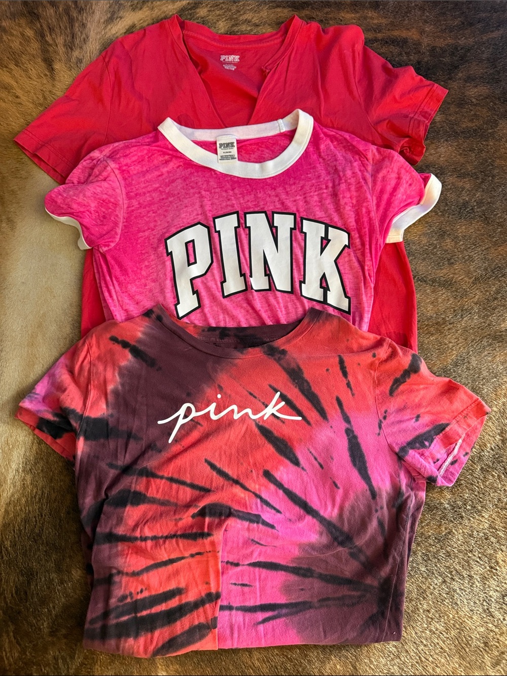 PINK Victoria's Secret women’s Pink & Red Short Sleeve Tee Trio